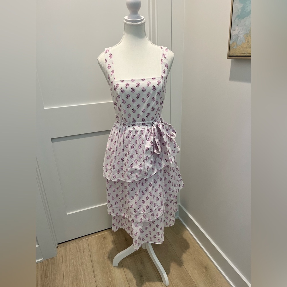 NEW J. Crew Sleeveless belted tiered midi dress white violet storm size 4 floral - Picture 10 of 12